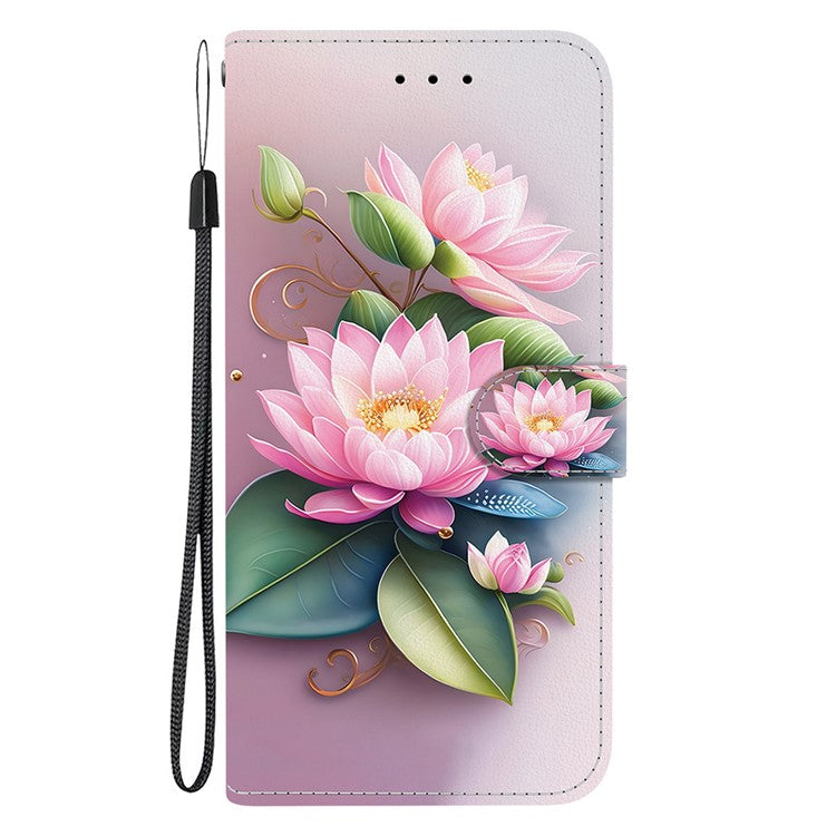 For Motorola Moto G75 5G Case Pattern Printing Anti-Drop Leather Flip Wallet Phone Cover with Lanyard - Lotus