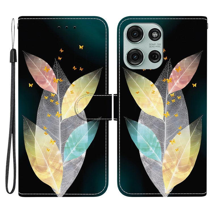 For Motorola Moto G75 5G Case Pattern Printing Anti-Drop Leather Flip Wallet Phone Cover with Lanyard - Colored Leaves