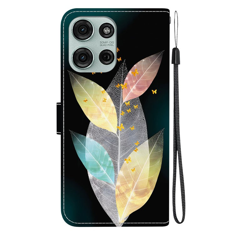For Motorola Moto G75 5G Case Pattern Printing Anti-Drop Leather Flip Wallet Phone Cover with Lanyard - Colored Leaves