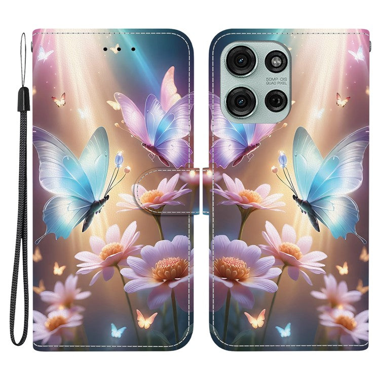 For Motorola Moto G75 5G Case Pattern Printing Anti-Drop Leather Flip Wallet Phone Cover with Lanyard - Butterfly Floral