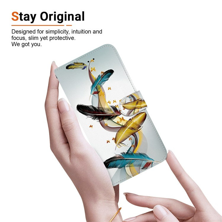 Phone Case For Xiaomi Redmi 14C 4G  /  Redmi 14R 5G  /  Poco C75 4G Pattern Printing Leather Flip Wallet Cover with Lanyard - Golden Butterfly Feather