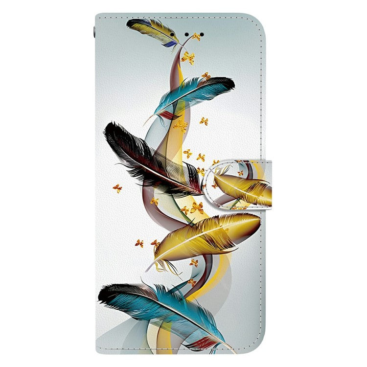 Phone Case For Xiaomi Redmi 14C 4G  /  Redmi 14R 5G  /  Poco C75 4G Pattern Printing Leather Flip Wallet Cover with Lanyard - Golden Butterfly Feather