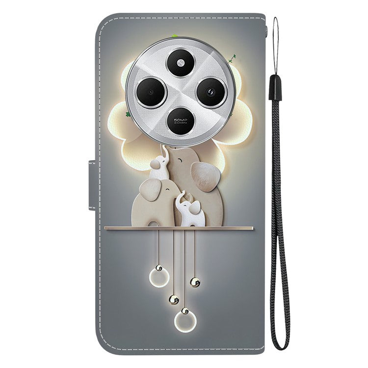 Phone Case For Xiaomi Redmi 14C 4G  /  Redmi 14R 5G  /  Poco C75 4G Pattern Printing Leather Flip Wallet Cover with Lanyard - Three Elephants