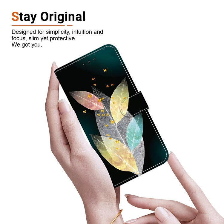 Phone Case For Xiaomi Redmi 14C 4G  /  Redmi 14R 5G  /  Poco C75 4G Pattern Printing Leather Flip Wallet Cover with Lanyard - Colored Leaves
