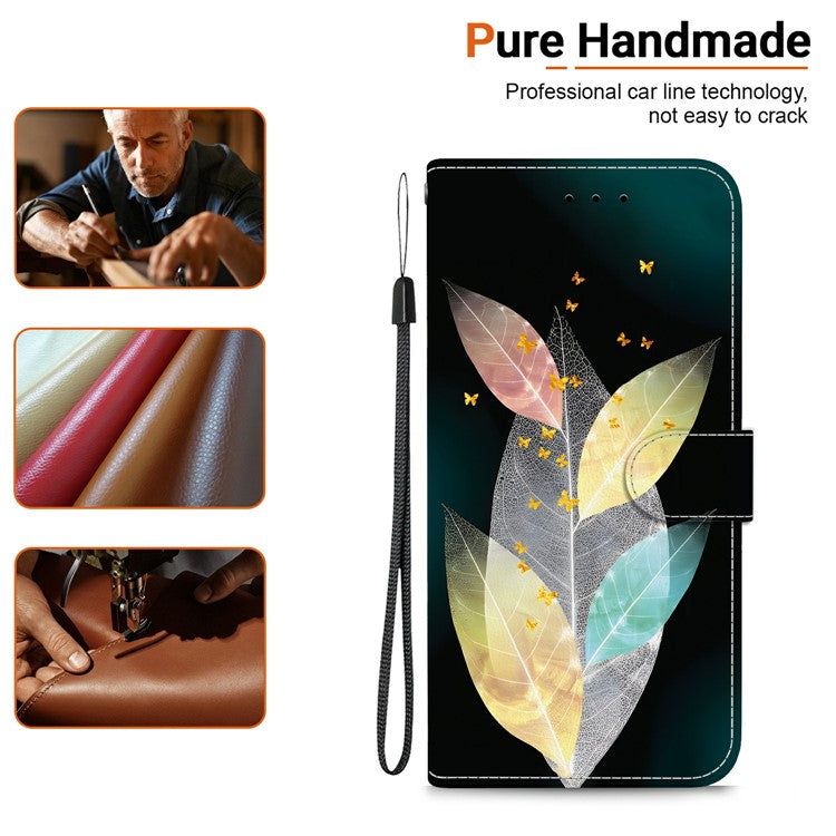 Phone Case For Xiaomi Redmi 14C 4G  /  Redmi 14R 5G  /  Poco C75 4G Pattern Printing Leather Flip Wallet Cover with Lanyard - Colored Leaves