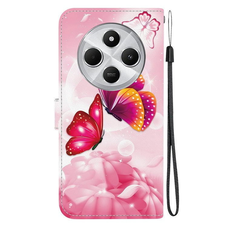 Phone Case For Xiaomi Redmi 14C 4G  /  Redmi 14R 5G  /  Poco C75 4G Pattern Printing Leather Flip Wallet Cover with Lanyard - Pink Butterfly