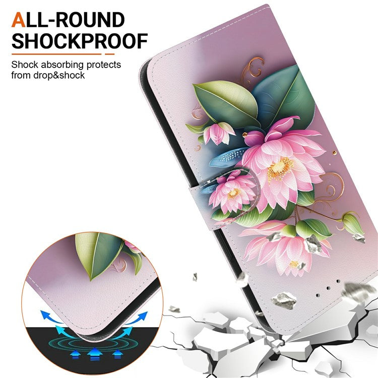 Phone Case For Xiaomi Redmi 14C 4G  /  Redmi 14R 5G  /  Poco C75 4G Pattern Printing Leather Flip Wallet Cover with Lanyard - Lotus