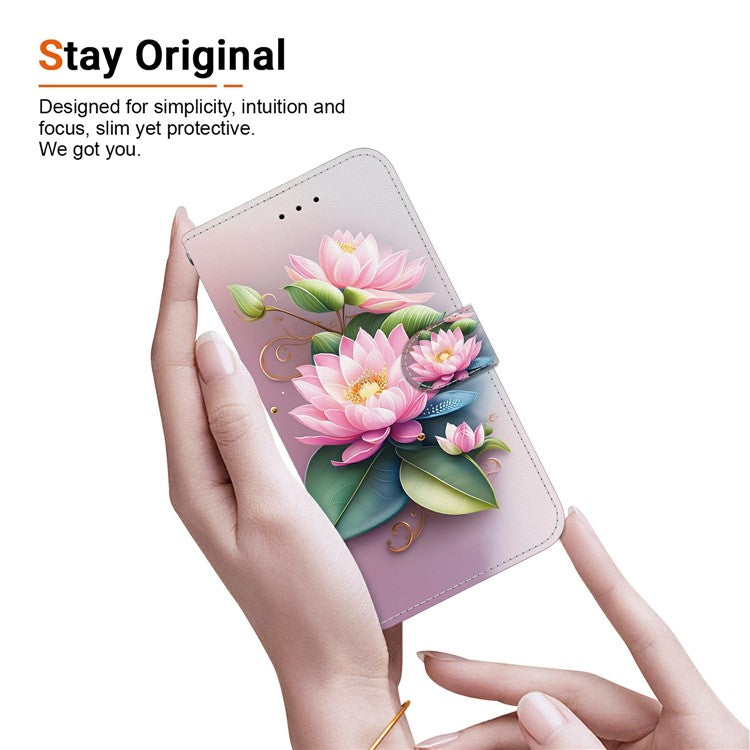 Phone Case For Xiaomi Redmi 14C 4G  /  Redmi 14R 5G  /  Poco C75 4G Pattern Printing Leather Flip Wallet Cover with Lanyard - Lotus