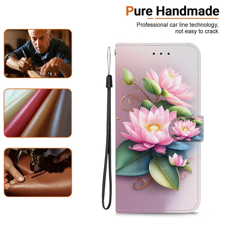 Phone Case For Xiaomi Redmi 14C 4G  /  Redmi 14R 5G  /  Poco C75 4G Pattern Printing Leather Flip Wallet Cover with Lanyard - Lotus