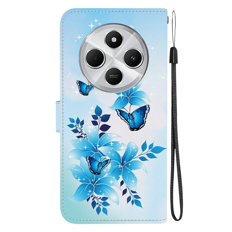 Phone Case For Xiaomi Redmi 14C 4G  /  Redmi 14R 5G  /  Poco C75 4G Pattern Printing Leather Flip Wallet Cover with Lanyard - Blue Butterfly
