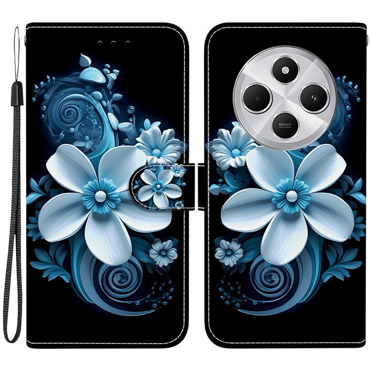 Phone Case For Xiaomi Redmi 14C 4G  /  Redmi 14R 5G  /  Poco C75 4G Pattern Printing Leather Flip Wallet Cover with Lanyard - Black Orchid