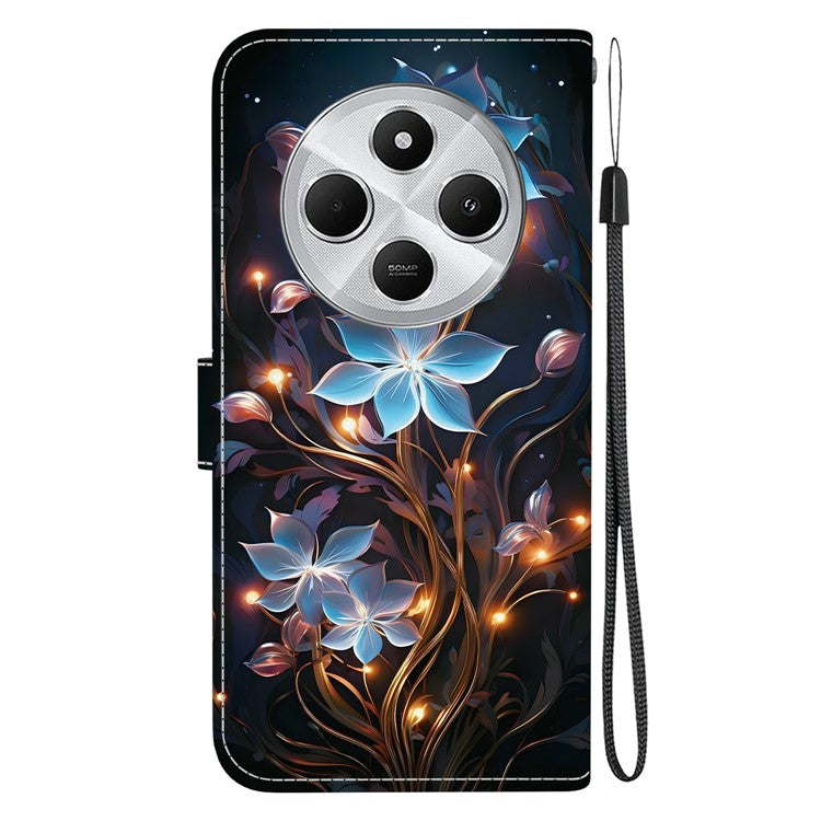 Phone Case For Xiaomi Redmi 14C 4G  /  Redmi 14R 5G  /  Poco C75 4G Pattern Printing Leather Flip Wallet Cover with Lanyard - Small Lantern Flower