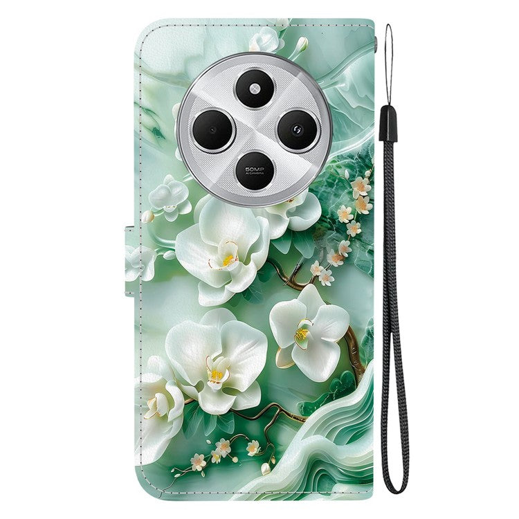 Phone Case For Xiaomi Redmi 14C 4G  /  Redmi 14R 5G  /  Poco C75 4G Pattern Printing Leather Flip Wallet Cover with Lanyard - Jade Flower