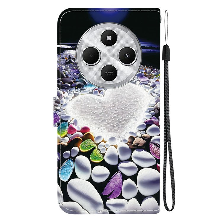 Phone Case For Xiaomi Redmi 14C 4G  /  Redmi 14R 5G  /  Poco C75 4G Pattern Printing Leather Flip Wallet Cover with Lanyard - Heart Shape