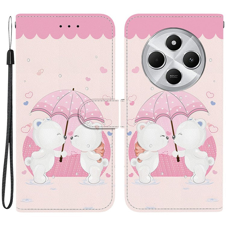 Phone Case For Xiaomi Redmi 14C 4G  /  Redmi 14R 5G  /  Poco C75 4G Pattern Printing Leather Flip Wallet Cover with Lanyard - Cartoon Couple Bear