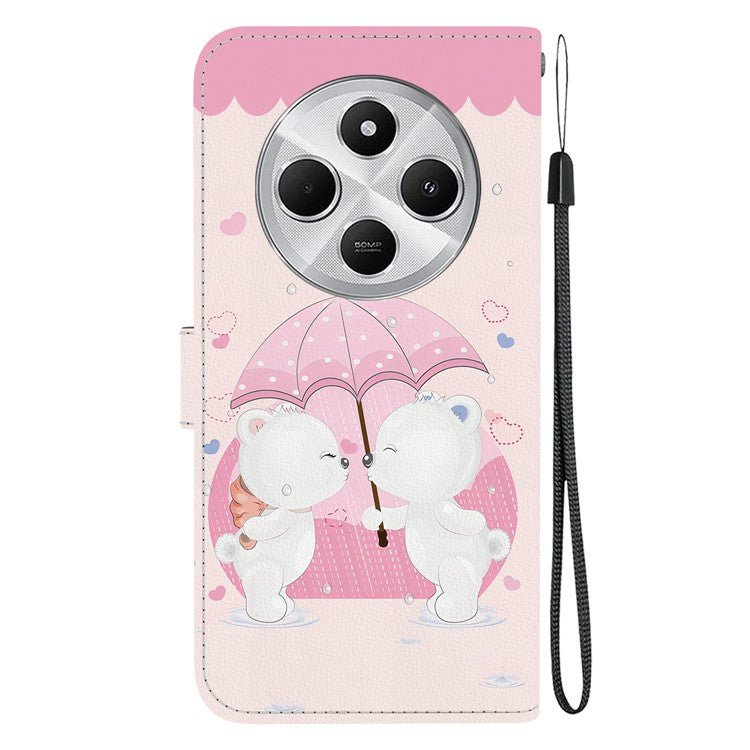 Phone Case For Xiaomi Redmi 14C 4G  /  Redmi 14R 5G  /  Poco C75 4G Pattern Printing Leather Flip Wallet Cover with Lanyard - Cartoon Couple Bear