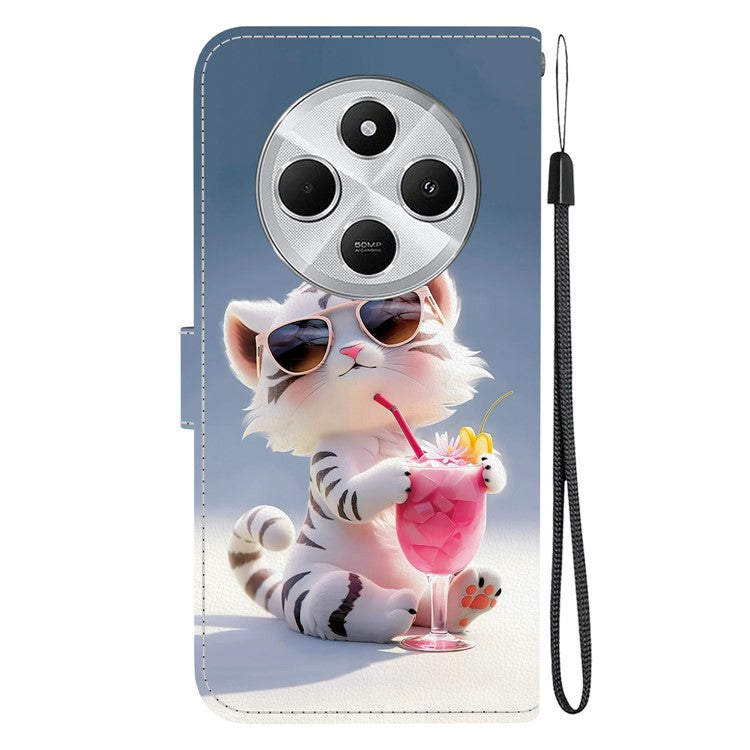 Phone Case For Xiaomi Redmi 14C 4G  /  Redmi 14R 5G  /  Poco C75 4G Pattern Printing Leather Flip Wallet Cover with Lanyard - Cartoon Tiger
