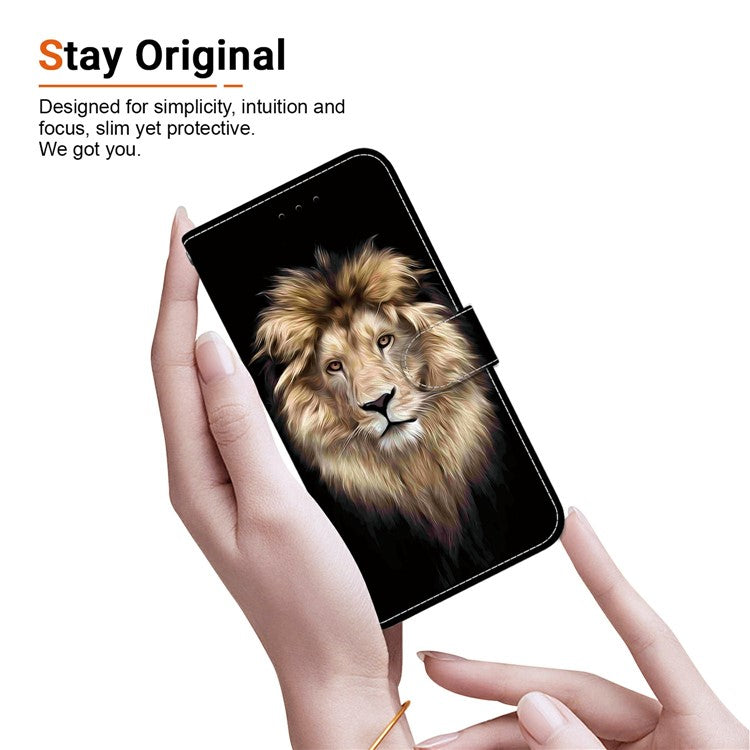 Phone Case For Xiaomi Redmi 14C 4G  /  Redmi 14R 5G  /  Poco C75 4G Pattern Printing Leather Flip Wallet Cover with Lanyard - Lion Head