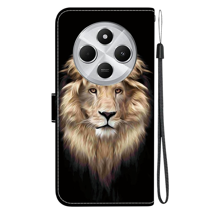 Phone Case For Xiaomi Redmi 14C 4G  /  Redmi 14R 5G  /  Poco C75 4G Pattern Printing Leather Flip Wallet Cover with Lanyard - Lion Head