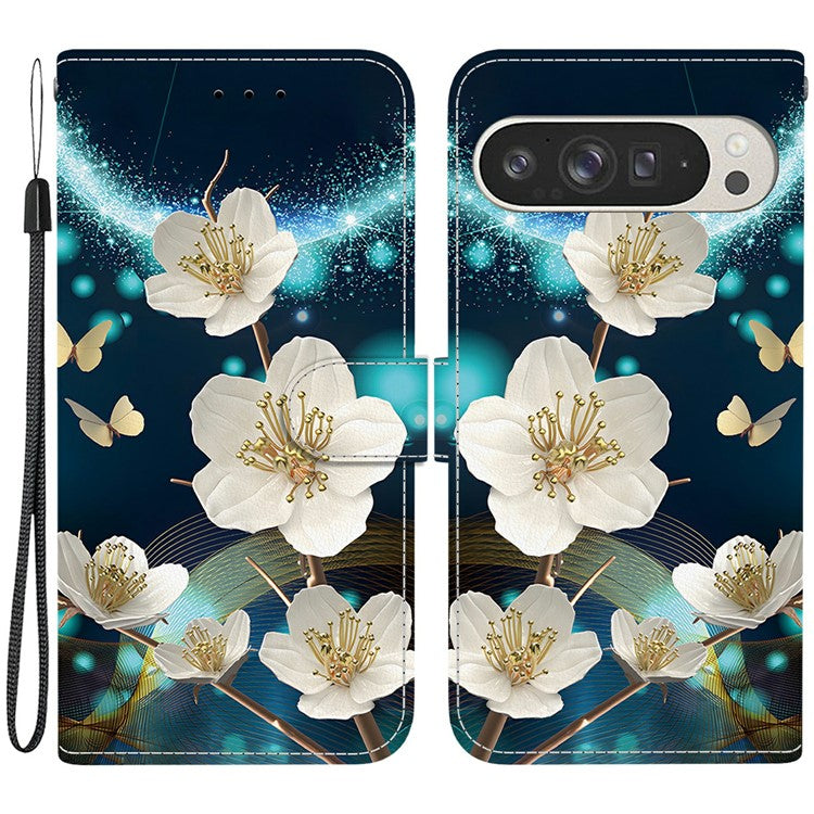 For Google Pixel 9 Pro XL Case Pattern Printing Anti-Drop Leather Flip Wallet Phone Cover with Lanyard - Magnolia