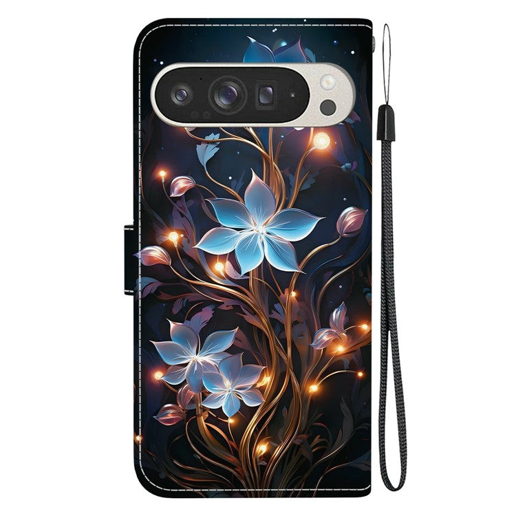 For Google Pixel 9 Pro XL Case Pattern Printing Anti-Drop Leather Flip Wallet Phone Cover with Lanyard - Small Lantern Flower