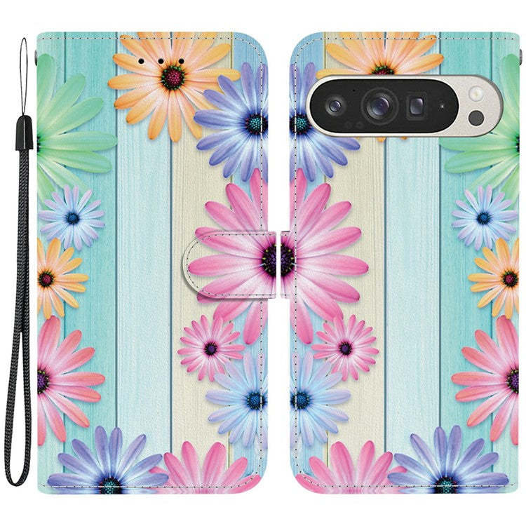 For Google Pixel 9 Pro XL Case Pattern Printing Anti-Drop Leather Flip Wallet Phone Cover with Lanyard - Sunflower
