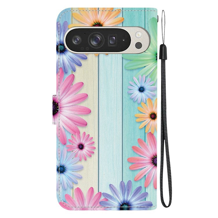 For Google Pixel 9 Pro XL Case Pattern Printing Anti-Drop Leather Flip Wallet Phone Cover with Lanyard - Sunflower