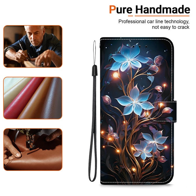For iPhone 16 Plus Case Pattern Printing Anti-Drop Leather Flip Wallet Phone Cover with Lanyard - Small Lantern Flower