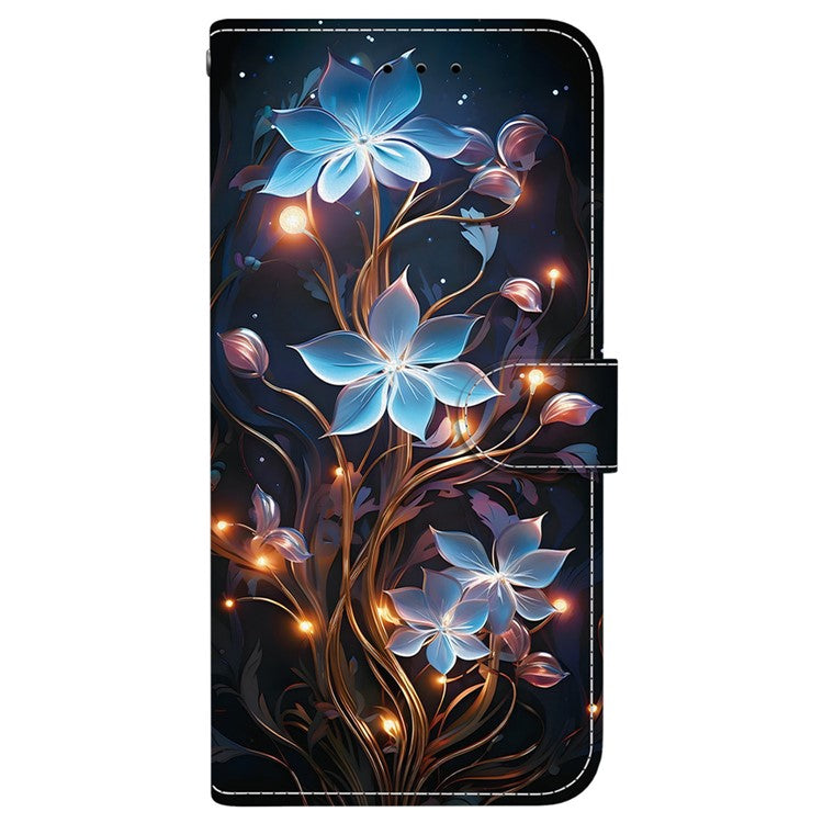 For iPhone 16 Plus Case Pattern Printing Anti-Drop Leather Flip Wallet Phone Cover with Lanyard - Small Lantern Flower