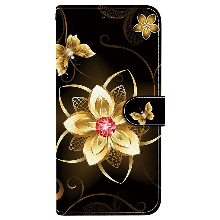 For iPhone 16 Pro Case Pattern Printing Anti-Drop Leather Flip Wallet Phone Cover with Lanyard - Golden Flower