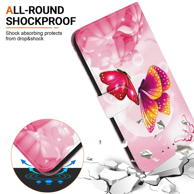 For Samsung Galaxy A25 5G (Global) (161.0 x 76.5 x 8.3mm) Case Pattern Printing Leather Wallet Phone Cover with Lanyard - Pink Butterfly