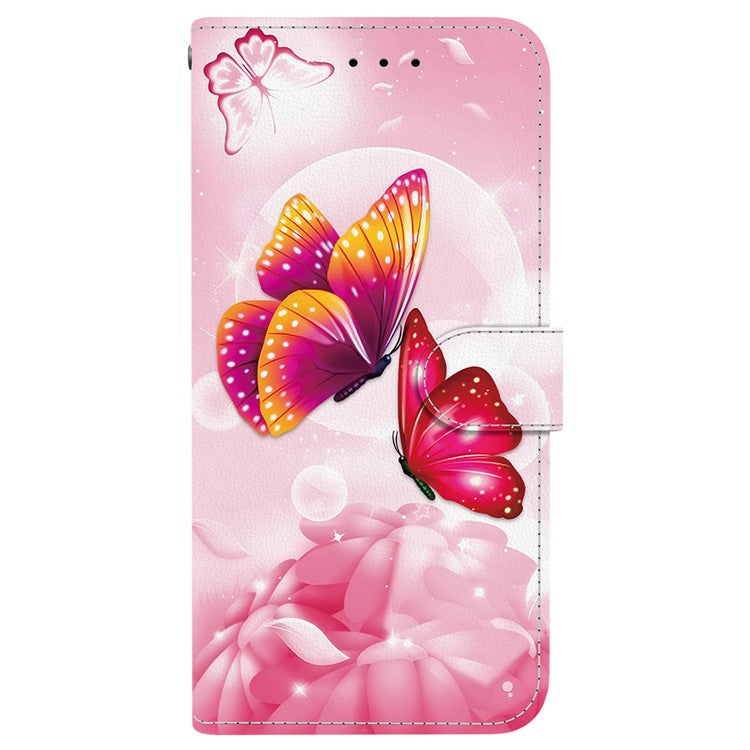 For Samsung Galaxy A25 5G (Global) (161.0 x 76.5 x 8.3mm) Case Pattern Printing Leather Wallet Phone Cover with Lanyard - Pink Butterfly