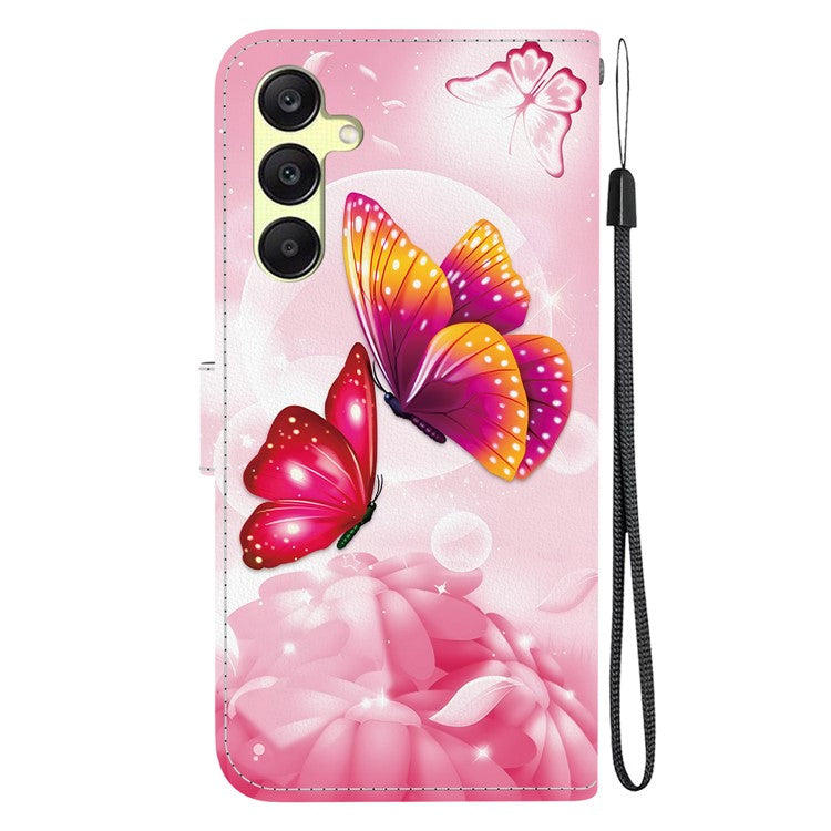 For Samsung Galaxy A25 5G (Global) (161.0 x 76.5 x 8.3mm) Case Pattern Printing Leather Wallet Phone Cover with Lanyard - Pink Butterfly