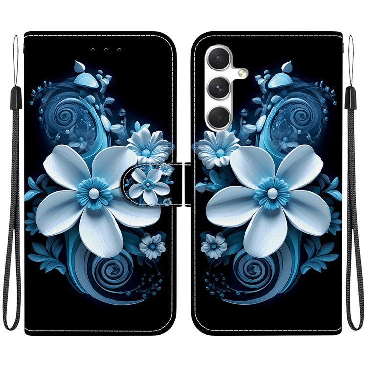 For Samsung Galaxy S25 Case Pattern Printing Anti-Drop Leather Flip Wallet Phone Cover with Lanyard - Black Orchid