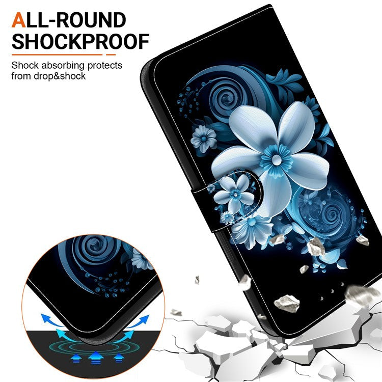 For Samsung Galaxy S25 Case Pattern Printing Anti-Drop Leather Flip Wallet Phone Cover with Lanyard - Black Orchid