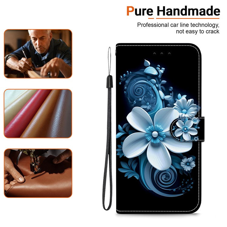 For Samsung Galaxy S25 Case Pattern Printing Anti-Drop Leather Flip Wallet Phone Cover with Lanyard - Black Orchid