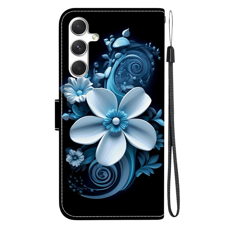 For Samsung Galaxy S25 Case Pattern Printing Anti-Drop Leather Flip Wallet Phone Cover with Lanyard - Black Orchid