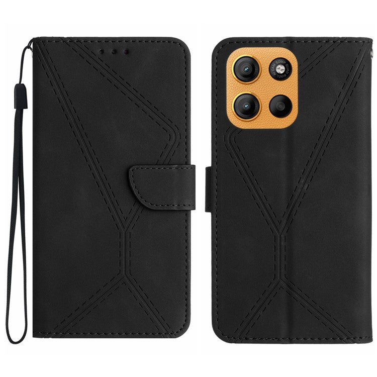 For Motorola Moto G15 4G Case Skin Touch Lines PU Leather Flip Phone Cover - Black
