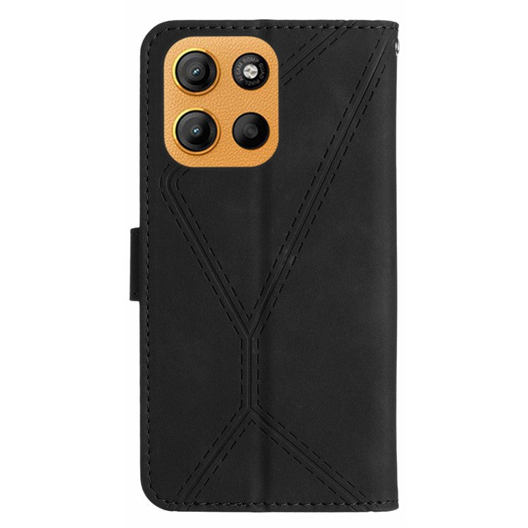 For Motorola Moto G15 4G Case Skin Touch Lines PU Leather Flip Phone Cover - Black