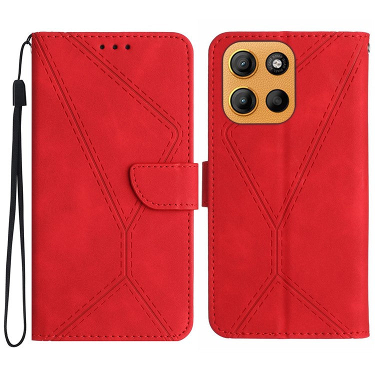For Motorola Moto G15 4G Case Skin Touch Lines PU Leather Flip Phone Cover - Red