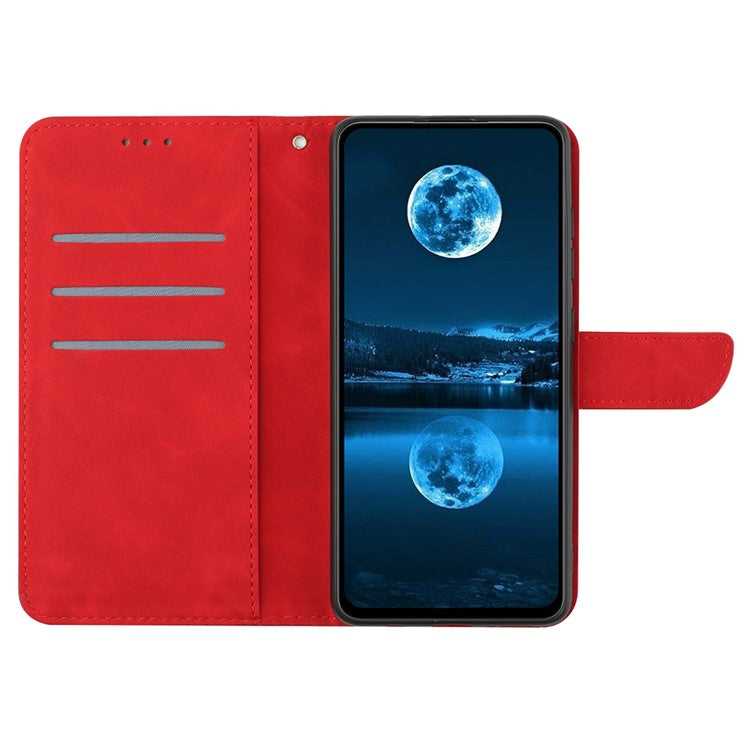 For Motorola Moto G15 4G Case Skin Touch Lines PU Leather Flip Phone Cover - Red