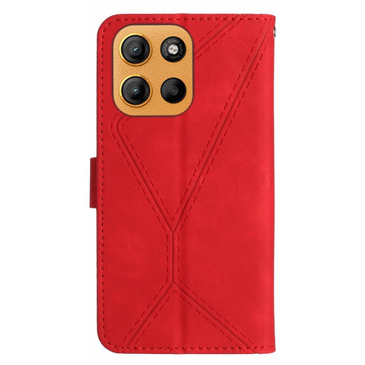 For Motorola Moto G15 4G Case Skin Touch Lines PU Leather Flip Phone Cover - Red
