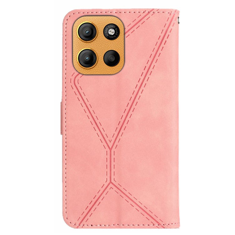 For Motorola Moto G15 4G Case Skin Touch Lines PU Leather Flip Phone Cover - Pink