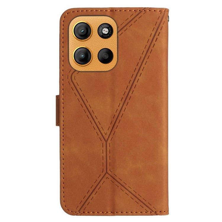 For Motorola Moto G15 4G Case Skin Touch Lines PU Leather Flip Phone Cover - Brown