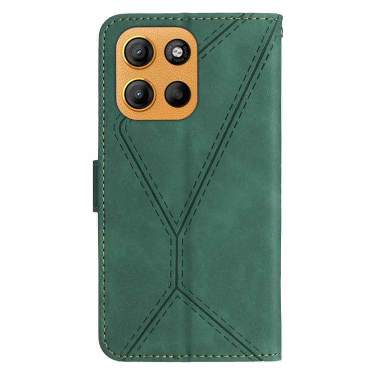 For Motorola Moto G15 4G Case Skin Touch Lines PU Leather Flip Phone Cover - Green