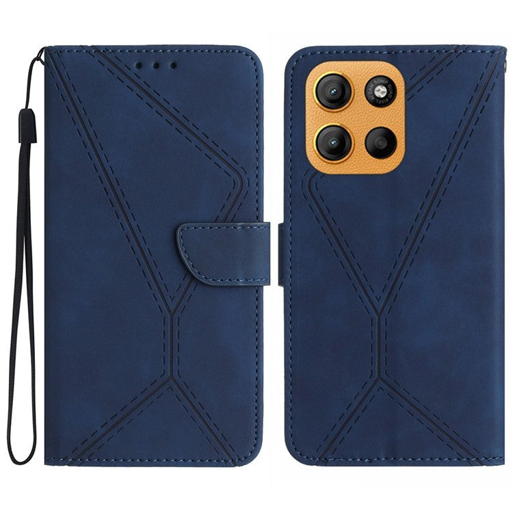 For Motorola Moto G15 4G Case Skin Touch Lines PU Leather Flip Phone Cover - Blue