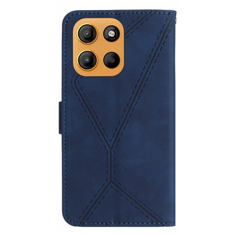 For Motorola Moto G15 4G Case Skin Touch Lines PU Leather Flip Phone Cover - Blue