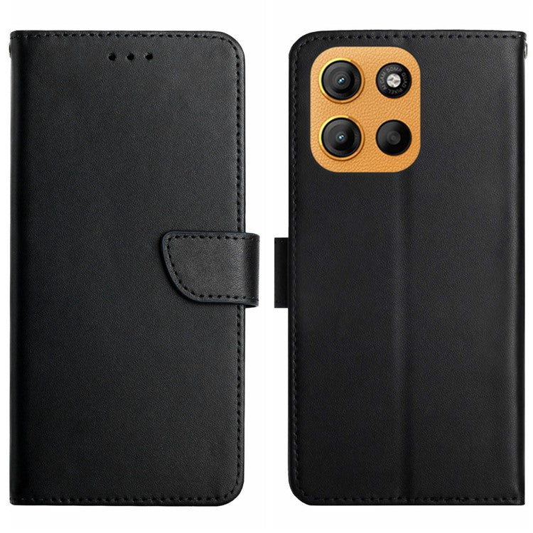 For Motorola Moto G15 4G Case Genuine Cow Leather Phone Cover Nappa Texture - Black