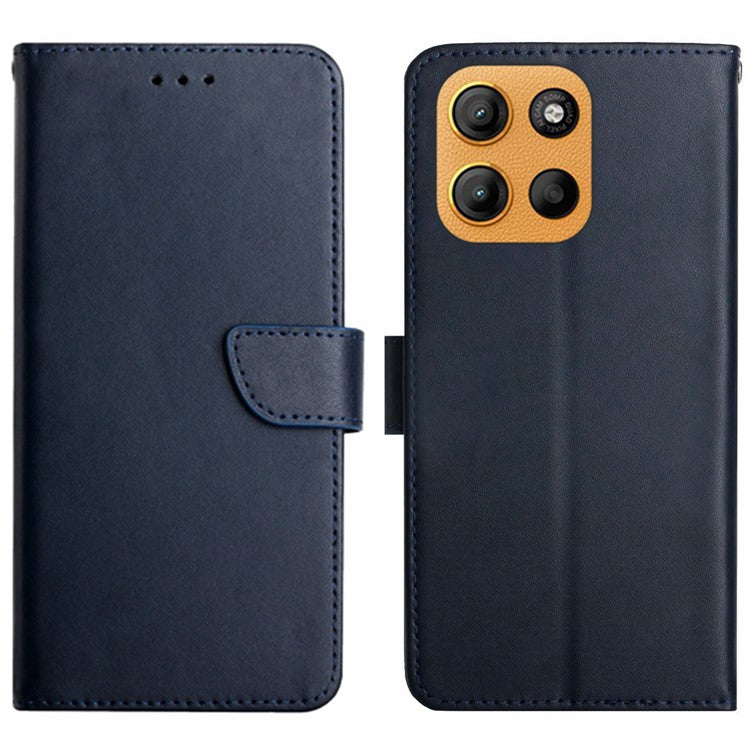 For Motorola Moto G15 4G Case Genuine Cow Leather Phone Cover Nappa Texture - Blue