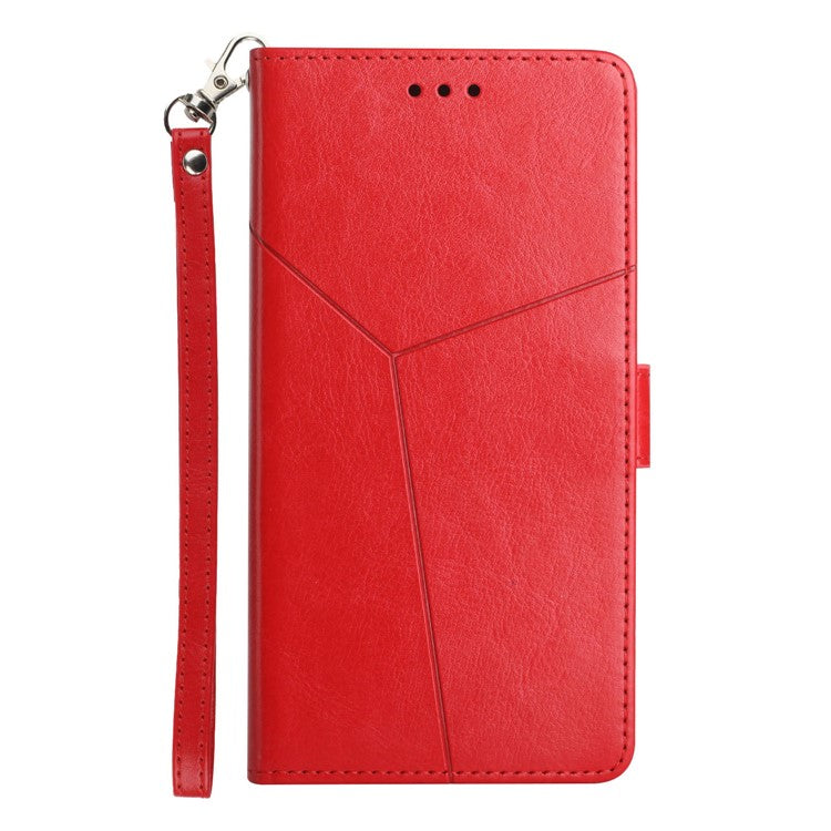 For Motorola Moto G15 4G Case Y Shaped Lines Imprint Leather Phone Cover - Red
